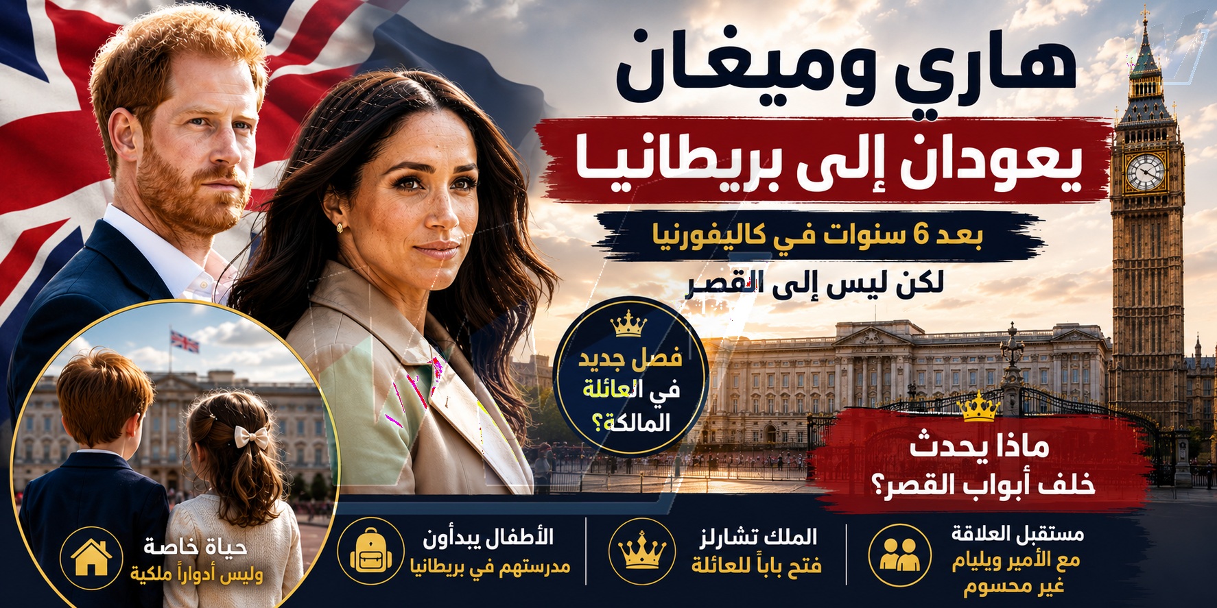 هاري وميغان يعودان إلى بريطانيا... لكن ماذا يحدث خلف أبواب القصر؟
